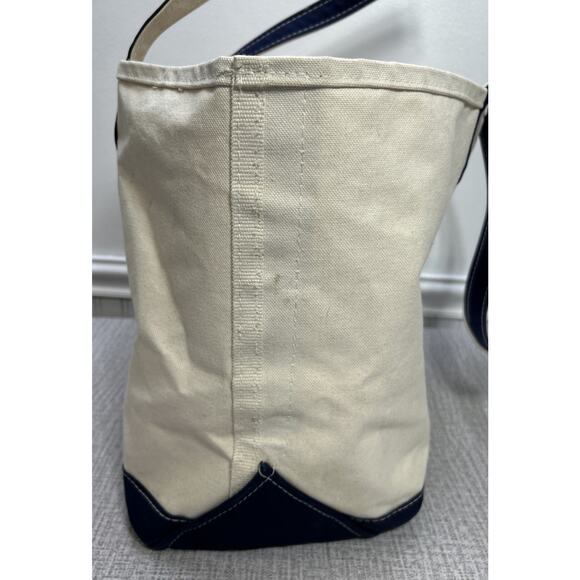 Vtg LL Bean Boat And Tote Canvas Tote Large Base Navy Blue Cream USA 23x13x7 - Picture 5 of 14